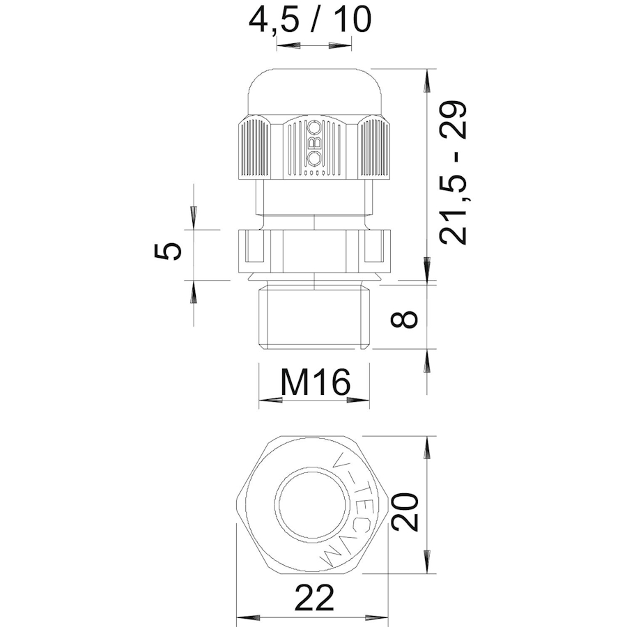 Cable gland, metric thread, light grey, M16