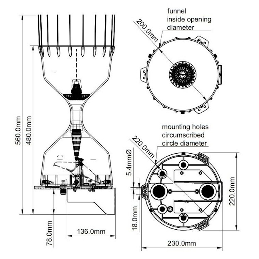Rain gauge, with bird spikes, mounting bracket, resolution: 0.2 mm/m²