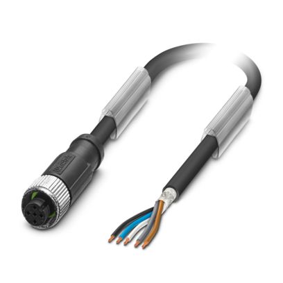 Sensor cable - 5-positions, PUR halogne-free, black-gray RAL 7021, shielded, free cable end, straight M12, coding A 