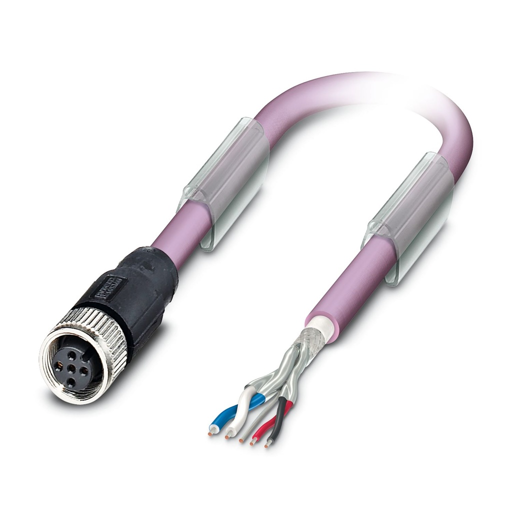 Bus system cable - Modbus, CANopen®, DeviceNet™, 5-position, PUR halogen-free, red lilac RAL 4001, shielded, free cable end, on Socket straight M12, coding: A, cable length: Free input (2 m ... 10.0 m)